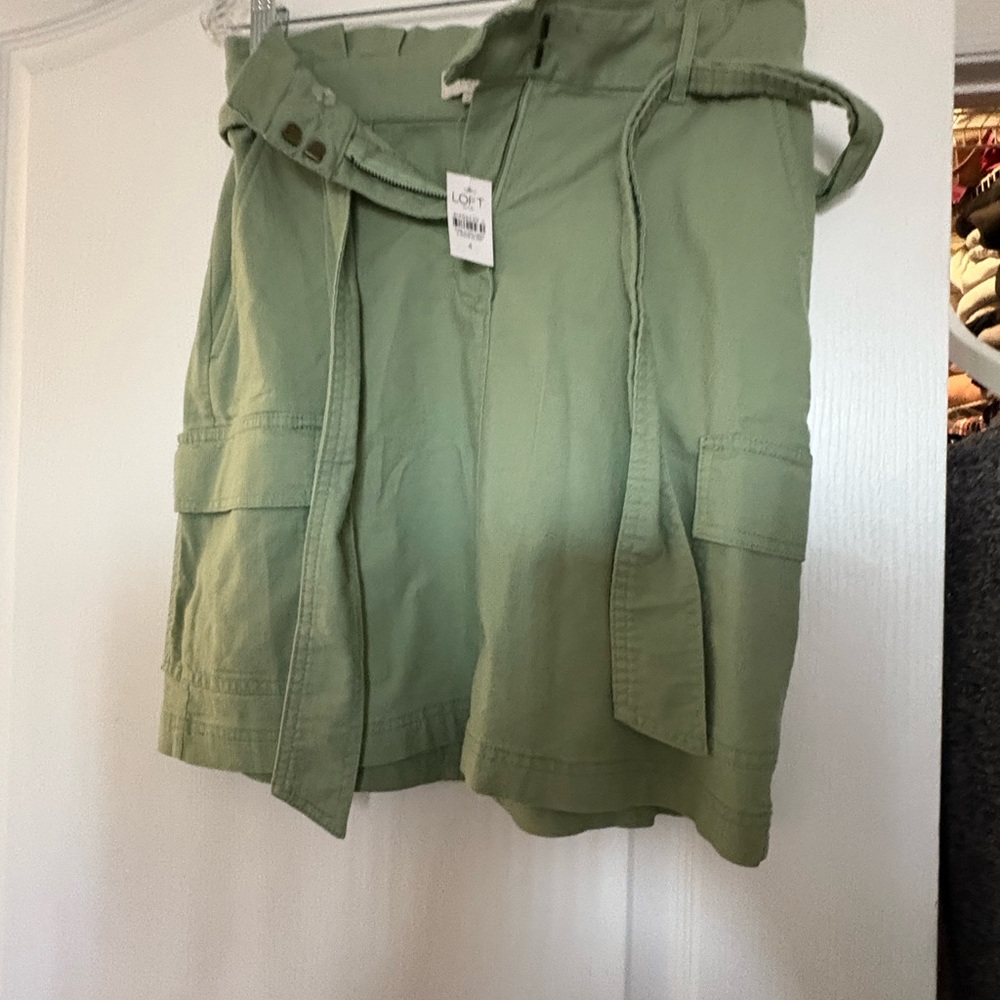 LOFT Sage Green Mini Skirt with Tie Waist